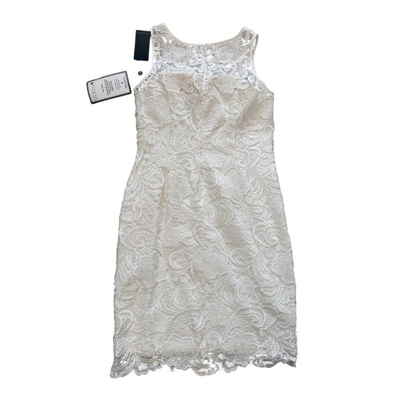 Adrianna Papell Ivory Lace Sheath Dress Illusion Neckline Size 10 NWT - Picture 4 of 16
